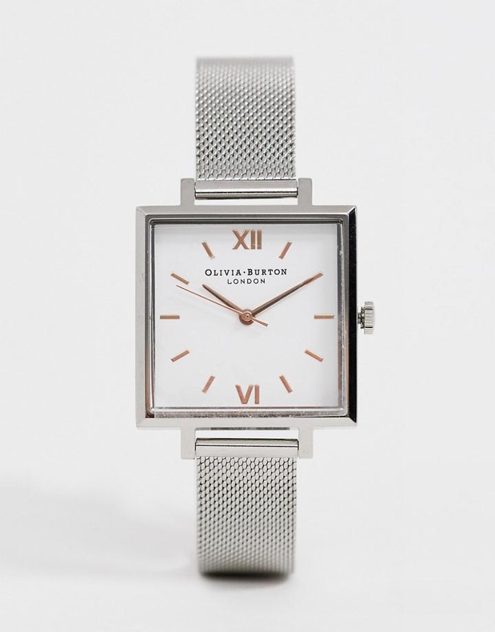 Olivia Burton Square Dial Mesh Watch In Silver