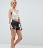 Miss Selfridge Petite Denim Shorts With Lace Trim-black
