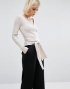 Lost Ink Wrap Front Knot Crop Top - Pink