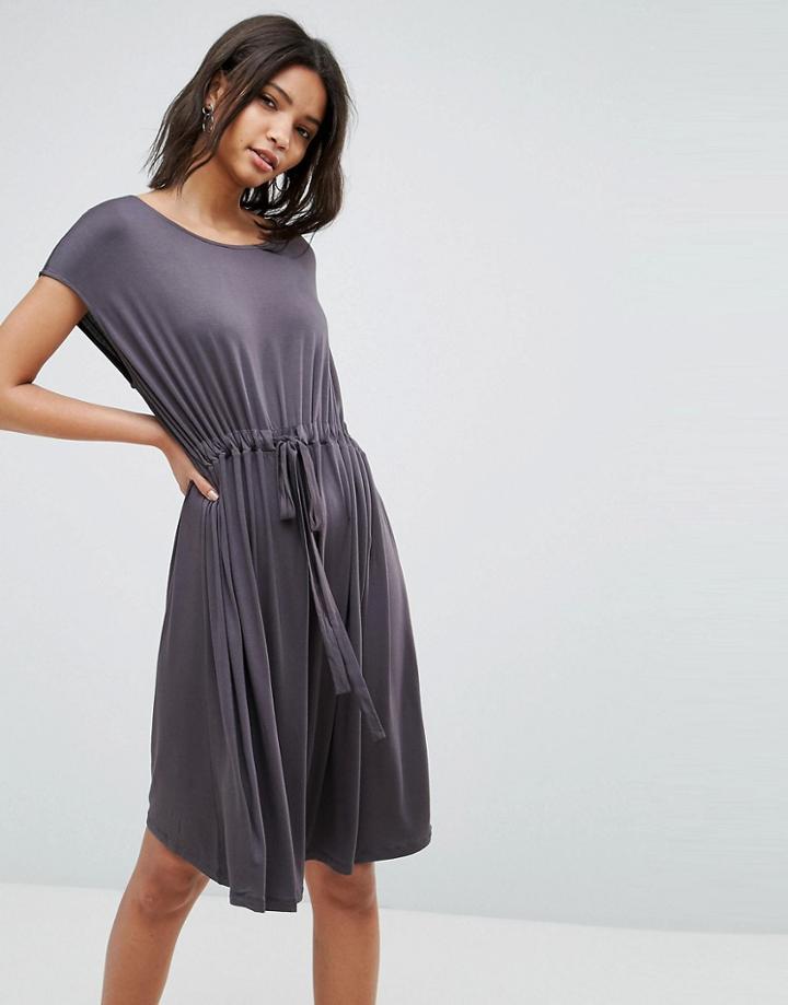 Vero Moda Gathered Tie Front Dress - Gray