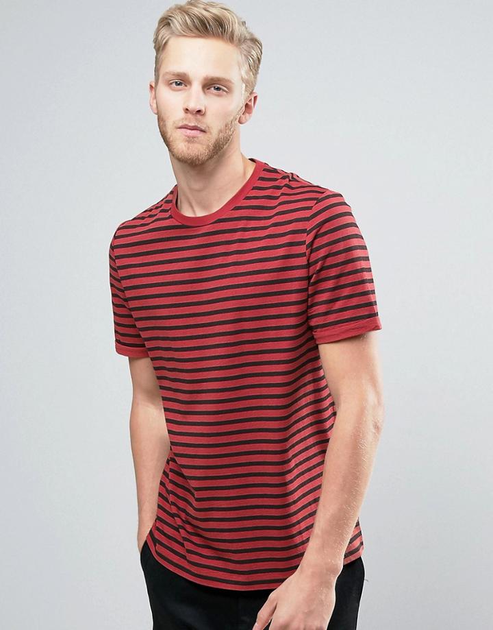 Asos Stripe T-shirt With Roll Sleeve - Red
