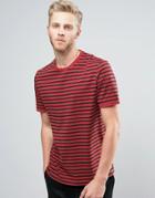 Asos Stripe T-shirt With Roll Sleeve - Red