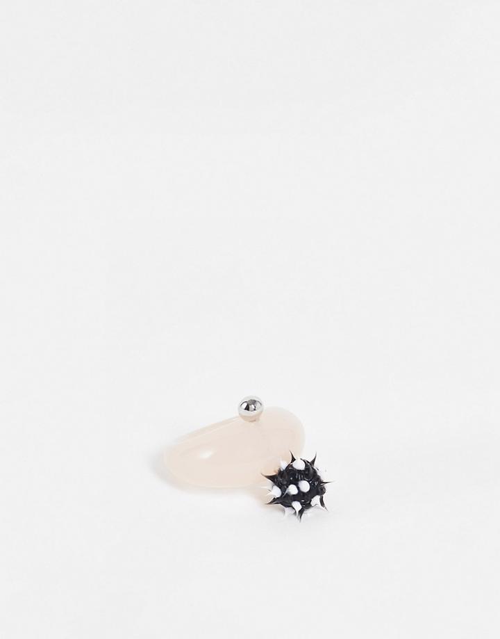 Asos Design Plastic Ring In Pink Domed Shape With Spikey Ball Rubber Piercing-multi