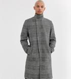 Asos Design Tall Funnel Neck Wool Mix Jacket In Check-gray