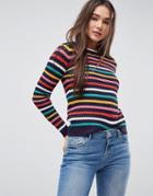 Brave Soul Bright Stripe Sweater - Navy