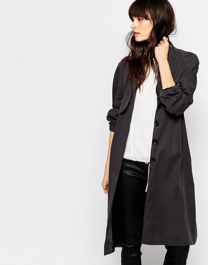 Just Female Trust Soft Trench Coat - Anthracite