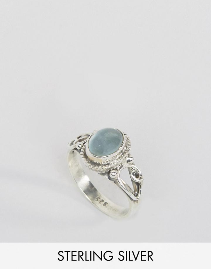 Rock N Rose March Aquamarine Birthstone Ring - Silver