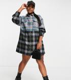 Asos Design Curve Mixed Check Mini Boyfriend Shirt Dress-multi