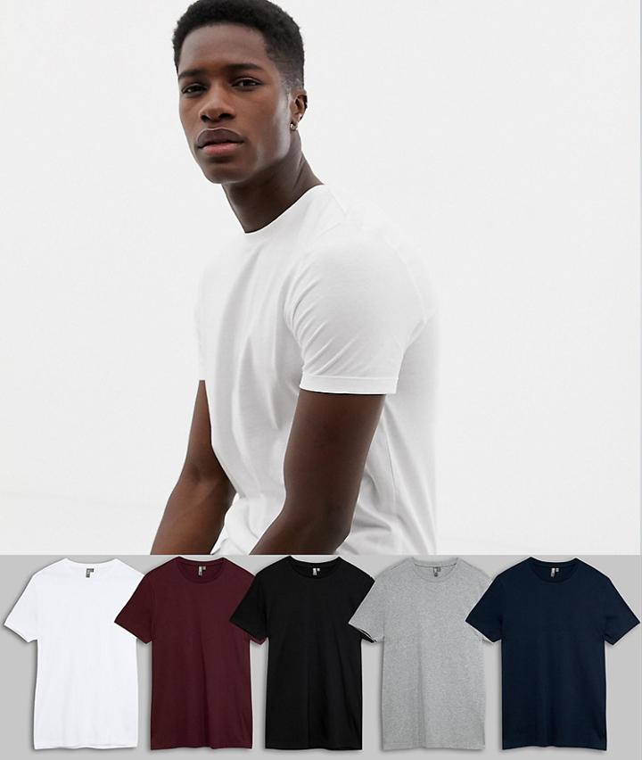 Asos Design Organic T-shirt With Crew Neck 5 Pack Multipack Saving - Multi