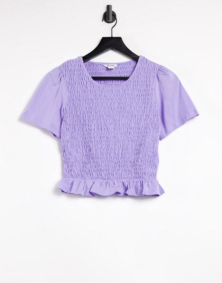 Monki Shirred Top In Lilac-purple