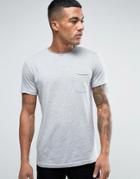 Solid T-shirt With Pocket And Raw Neck In Gray - Gray