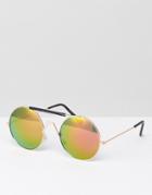 7x Retro Sunglasses With Red Lenses - Gold
