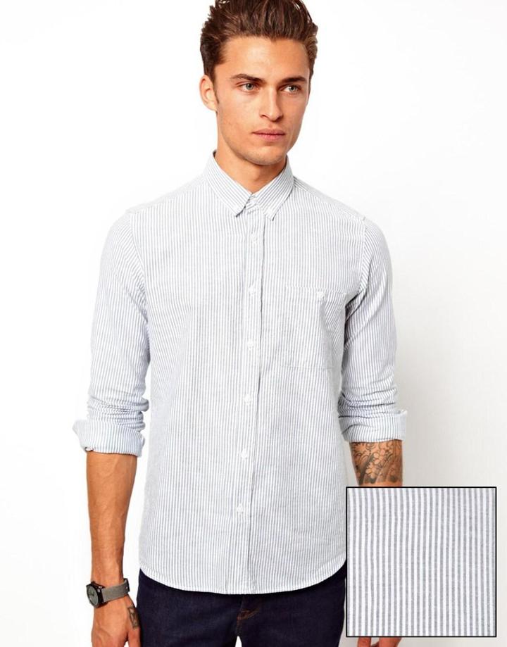 Asos Oxford Shirt In Long Sleeve With Ticking Stripe