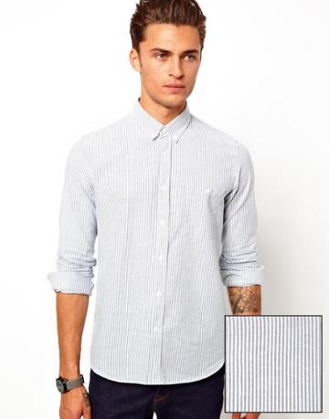 Asos Oxford Shirt In Long Sleeve With Ticking Stripe