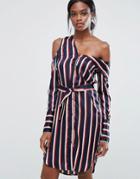Lavish Alice Asymmetric Shirt Dress In Stripe - Multi
