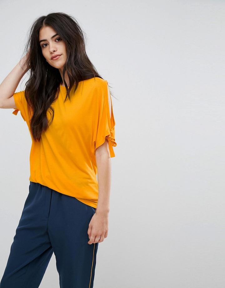 Vila Tie Sleeve T-shirt - Yellow
