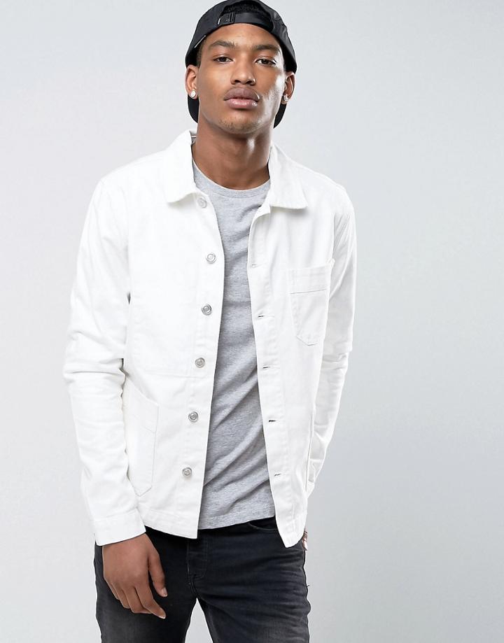 New Look Denim Worker Jacket With Pockets In White - White