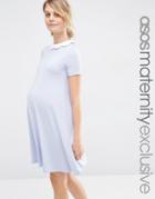 Asos Maternity Swing Dress With Contrast Scallop Collar With Short Sleeve - Purple