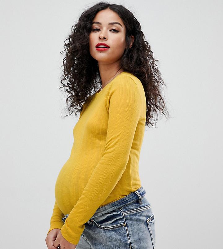 New Look Maternity Rib Crew Neck Top - Yellow