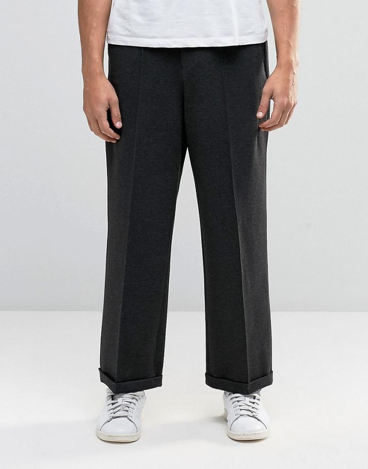 Asos Smart Wide Leg Pant In Charcoal Jersey - Gray