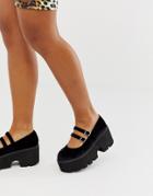 Asos Design Milo Chunky Mary Jane Flat Shoes In Black - Black