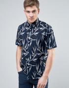 Jack & Jones Originals Short Sleeve Shirt In Regular Fit All Over Leaf Print - Navy