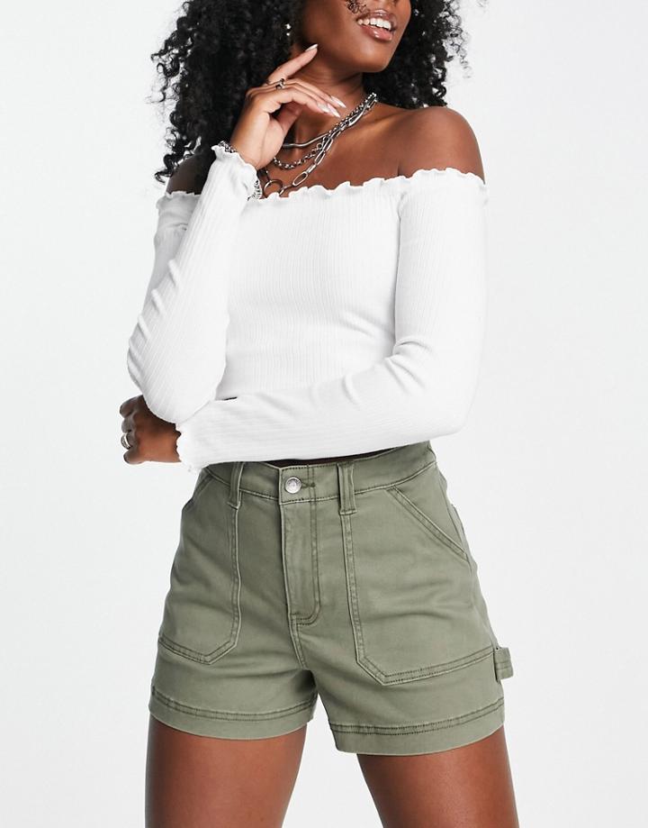 Hollister Cargo Mom Shorts In Khaki-green