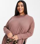 Asos Design Curve Top With Side Slits And Long Sleeves In Clean Ribbed In Dusty Rose-pink