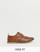 Asos Design Wide Fit Brogue Shoes In Tan Leather With Faux Crepe Sole