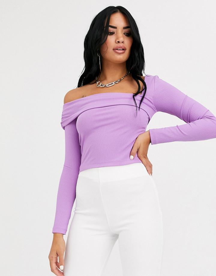 Asos Design Asymmetric One Shoulder Top In Rib In Purple