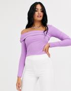 Asos Design Asymmetric One Shoulder Top In Rib In Purple