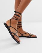 Asos Design Fallow Tie Leg Sandals - Black