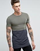 Asos Longline Muscle T-shirt With Half And Half Design In Green And Gr