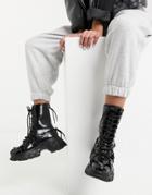 Asos Design Alicia Sporty Sole Boots With Lace Detail In Black