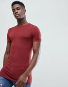 Asos Design Longline Muscle Fit T-shirt With Crew Neck In Red - Red
