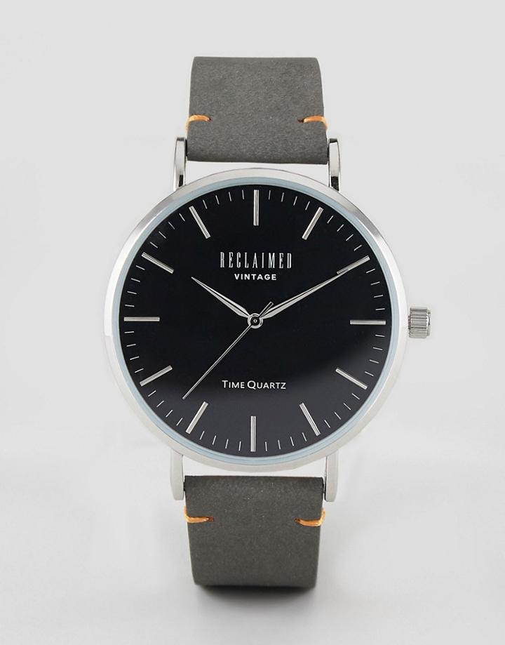Reclaimed Vintage Inspired Leather Watch In Grey 42mm Exclusive To Asos - Gray