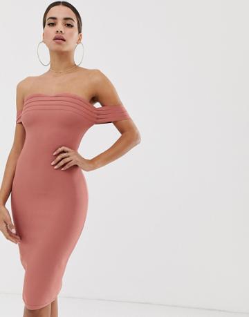 The Girlcode Bardot Bandage Dress In Rust - Red