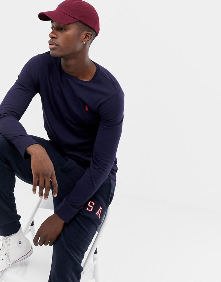 Polo Ralph Lauren Polo Player Logo Long Sleeve Top In Ink Blue-blues