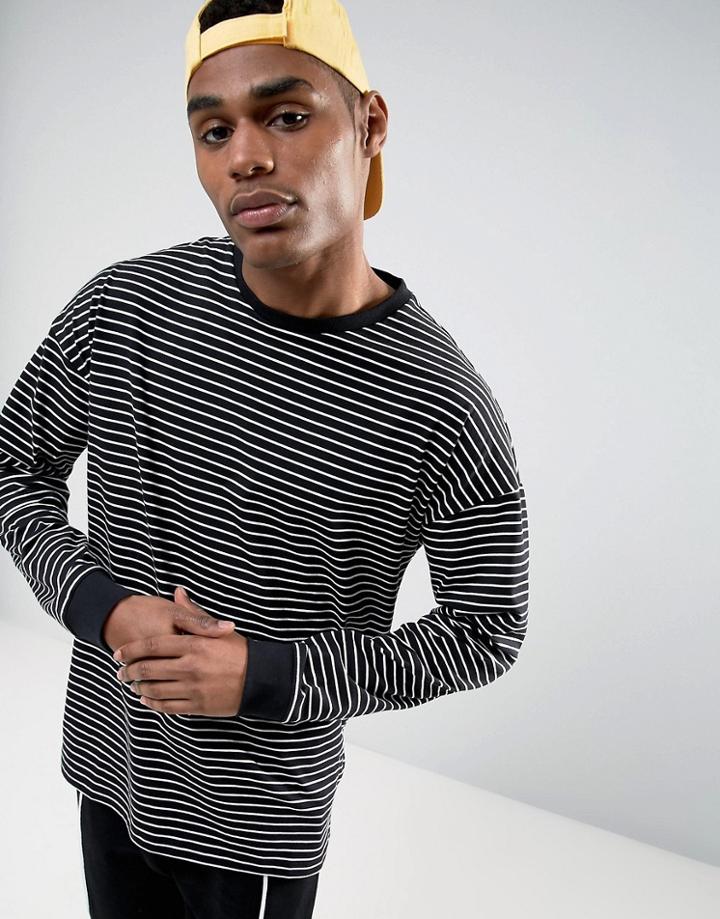 Asos Oversized Stripe Long Sleeve T-shirt - Black