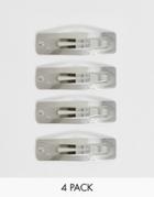 Asos Design Pack Of 4 Square Snap Hair Clips In Silver Tone - Silver