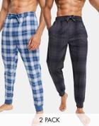 Threadbare Lounge Gala 2 Pack Pants In Charcoal And Cream Check-grey