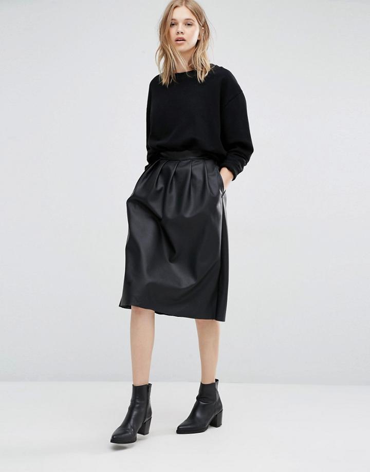 Dr Denim Leather Look Midi Skirt - Black