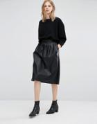 Dr Denim Leather Look Midi Skirt - Black