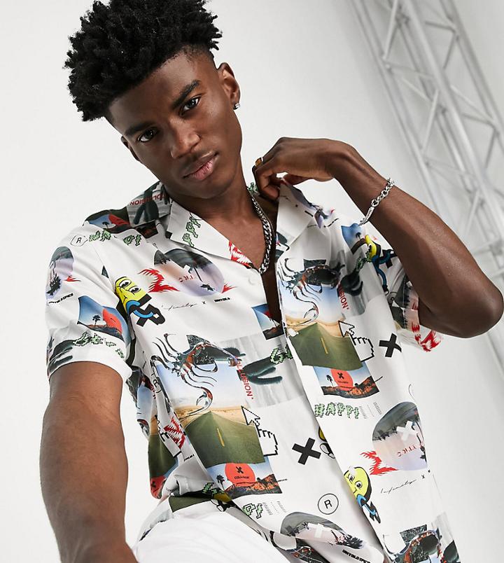 Collusion Short Sleeve Revere Shirt Digital Print-multi