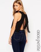 Asos Petite Tank In Crepe With Fringe Back - Black