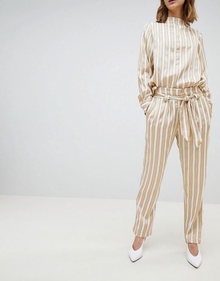 Selected Femme Metallic Striped Wide Leg Pants With Belt-multi