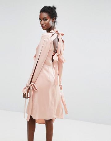 Keepsake Bow Back Too Late Dress - Pink