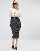 Asos Pencil Skirt In Stripe With Large Buckle Detail - Multi