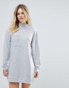 Missguided Gray Oversized Pocket High Neck Sweater Dress - Gray