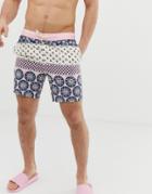 Asos Design Swim Shorts In Washed Out Print Mid Length-pink